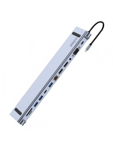 Nilox NXDSUSBC07 Docking Station 12en1 USB-C, 2xHDMI 1xVGA 1xRJ45 3xUSB 1xAudio 1x MicroSD/SD 1xPD 100W