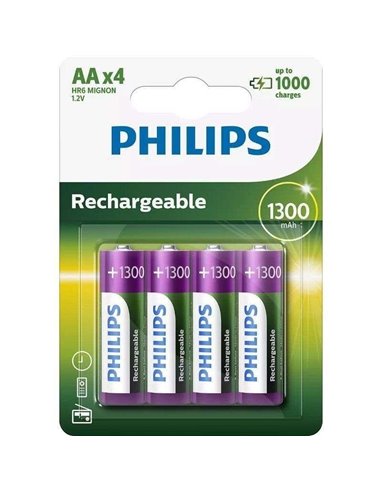 Philips R6B4A130/10 Pack de 4 Pilas AA 1.2V 1300mAh Recargables