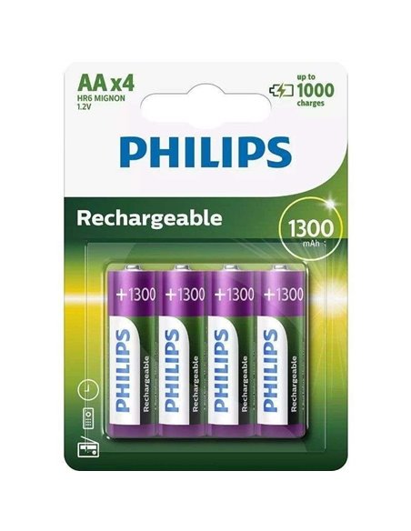 Philips R6B4A130/10 Pack de 4 Pilas AA 1.2V 1300mAh Recargables