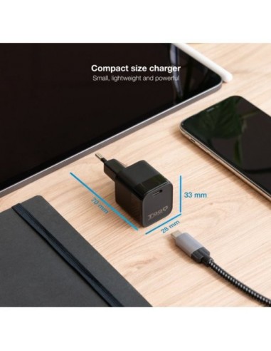 TooQ TQWC-PD20 Cargador de Pared USB-C PD20W Negro