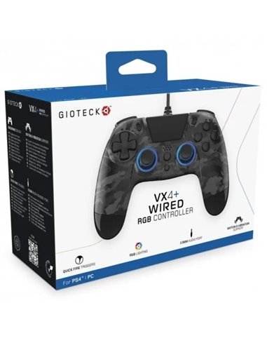 Gioteck VX-4+ Mando con Cable LED Camuflaje Gris para PS4