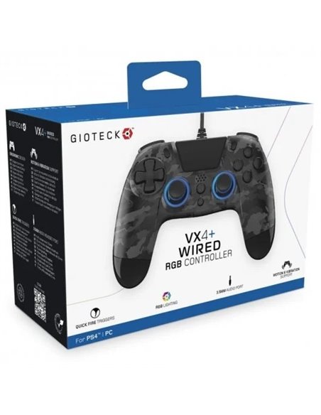Gioteck VX-4+ Mando con Cable LED Camuflaje Gris para PS4
