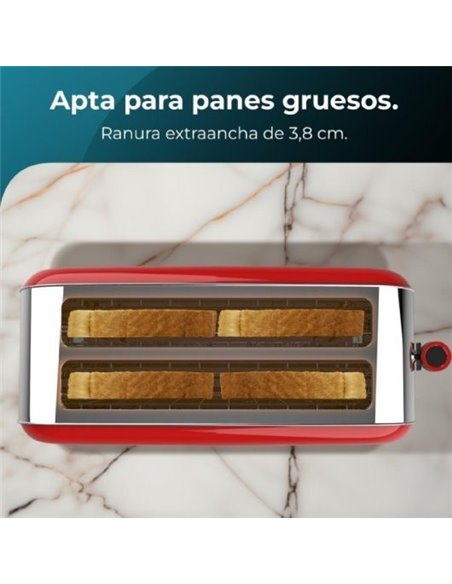 Cecotec Toastin' time 1500 Red Lite Tostadora con 2 Rebanadas Largas 1500W en Rojo