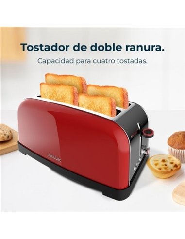 Cecotec Toastin' time 1500 Red Lite Tostadora con 2 Rebanadas Largas 1500W en Rojo