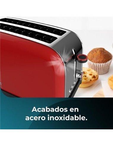 Cecotec Toastin' time 1500 Red Lite Tostadora con 2 Rebanadas Largas 1500W en Rojo