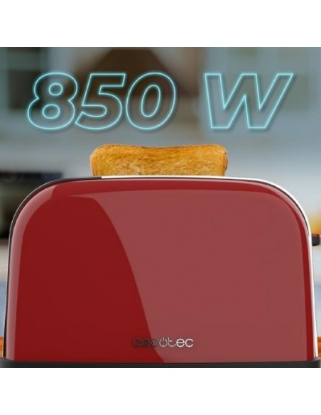 Cecotec Toastin' time 850 Red Lite Tostadora Vertical de acero con 2 Rebanadas Cortas 850W en Rojo