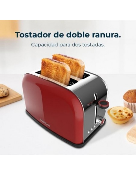Cecotec Toastin' time 850 Red Lite Tostadora Vertical de acero con 2 Rebanadas Cortas 850W en Rojo