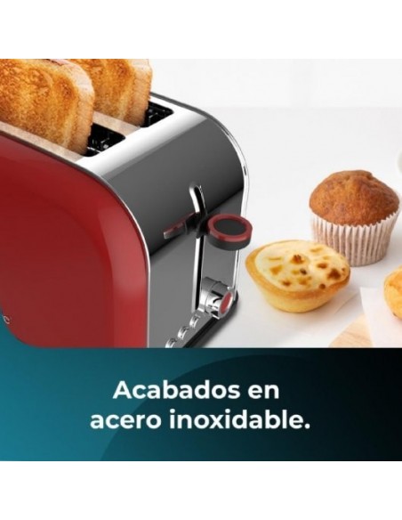 Cecotec Toastin' time 850 Red Lite Tostadora Vertical de acero con 2 Rebanadas Cortas 850W en Rojo