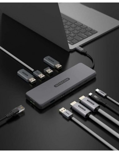 Sitecom Dock CN-7001 USB-C 10en1 - 2xHDMI 1xRJ45 4xUSB-A 1xUSB-C PD 100W 1xUSB-C 3.2