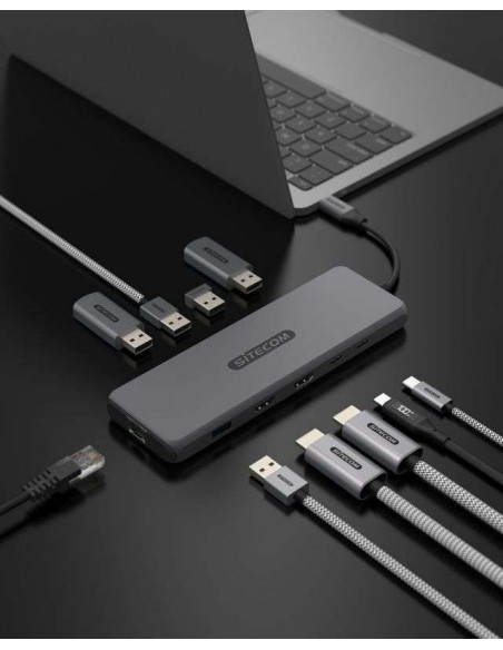 Sitecom Dock CN-7001 USB-C 10en1 - 2xHDMI 1xRJ45 4xUSB-A 1xUSB-C PD 100W 1xUSB-C 3.2