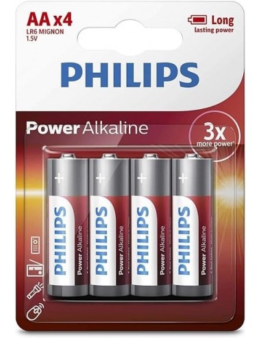 Philips Alkaline Power Pilas Alcalinas AA LR06 1.5V Pack 4 Unidades