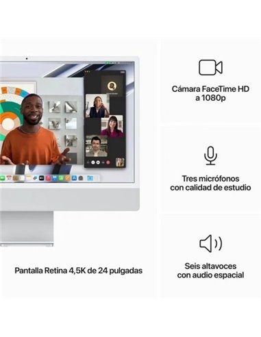 Apple iMac Apple M3/ 8GB/ 256GB SSD/ 10 Núcleos GPU/ 24" 4.5K Retina Plata