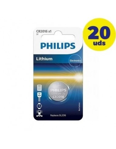 Philips Pila de Litio CR2016 3V Pack 20 unidades