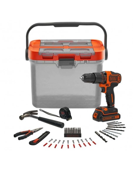 Black & Decker Taladro Percutor Batería 18V + Accesorios + Maletín