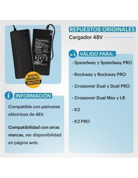 SmartGyro Cargador 4800 de 48V para Patinetes Eléctricos