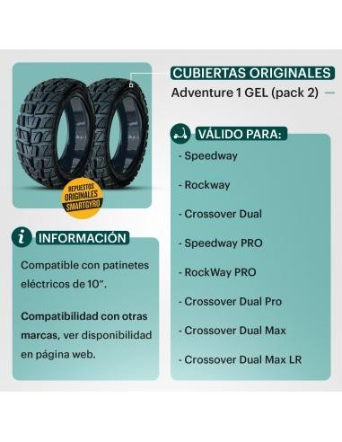 SmartGyro Adventure1 Pack 2 Cubiertas con GEL para Patinetes SmartGyro Tubeless Speedway/Rockway/Crossover