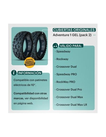 SmartGyro Adventure1 Pack 2 Cubiertas con GEL para Patinetes SmartGyro Tubeless Speedway/Rockway/Crossover