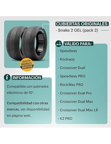 SmartGyro Street1 Pack 2 Cubiertas con GEL para Patinetes SmartGyro Tubeless Speedway/Rockway/Crossover