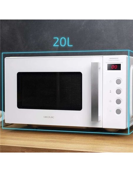 Cecotec GrandHeat 2000 Flatbed White. Microondas sin plato 20L 700W