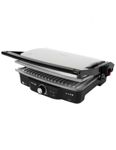 Cecotec Rock'nGrill 2000. Parrilla eléctrica con Revestimiento Antiadherente RockStone, Apertura 180º