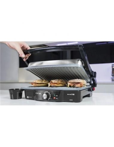 Cecotec Rock'nGrill 2000. Parrilla eléctrica con Revestimiento Antiadherente RockStone, Apertura 180º