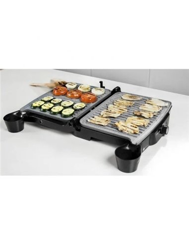 Cecotec Rock'nGrill 2000. Parrilla eléctrica con Revestimiento Antiadherente RockStone, Apertura 180º