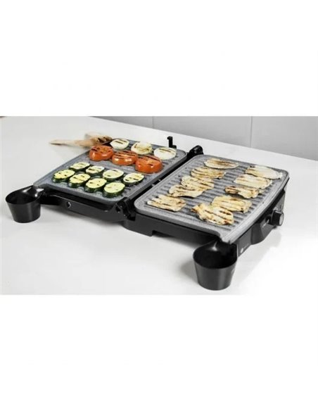 Cecotec Rock'nGrill 2000. Parrilla eléctrica con Revestimiento Antiadherente RockStone, Apertura 180º