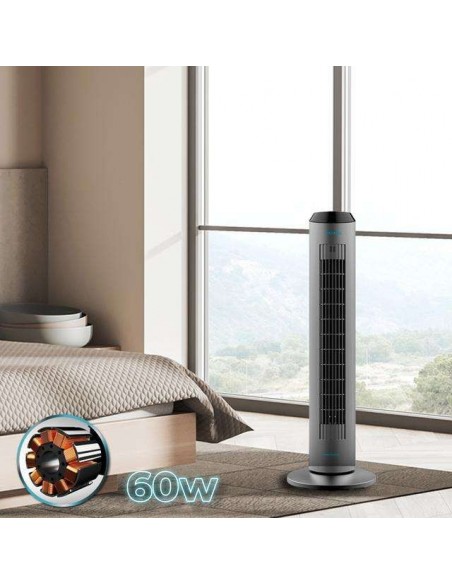 Cecotec EnergySilence 8190 Skyline Ionic. Ventilador de Torre Digital con Mando a Distancia y Temporizador 60W