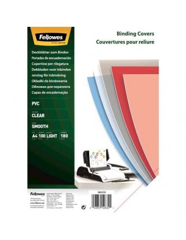 Fellowes 5375901 Pack de 100 portadas PVC transparente cristal A4 180 micras