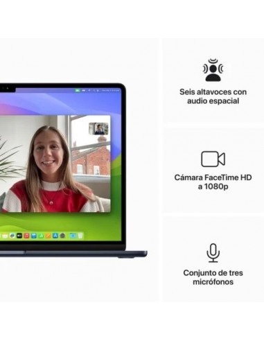 Apple MacBook Air Apple M3/ 8GB/ 256GB SSD/ GPU 10 Núcleos/ 15.3" Medianoche