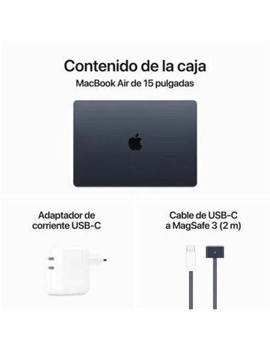 Apple MacBook Air Apple M3/ 8GB/ 256GB SSD/ GPU 10 Núcleos/ 15.3" Medianoche