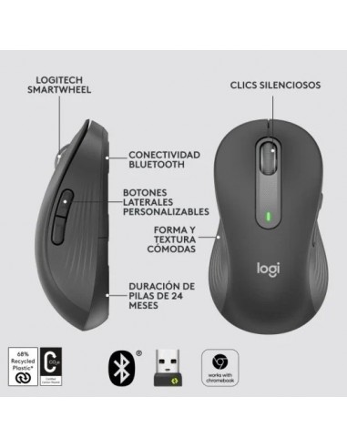 Logitech Signature M650 L Left Ratón Óptico Inalámbrico para Zurdos 2000DPI Gris