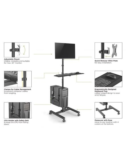 Equip 650171 Soporte Monitor de Suelo con Ruedas Workstation 1 Pantalla 17-32" 8KG Negro