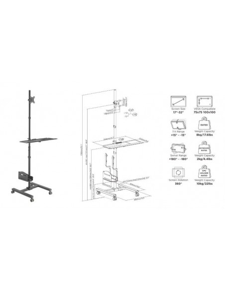 Equip 650171 Soporte Monitor de Suelo con Ruedas Workstation 1 Pantalla 17-32" 8KG Negro