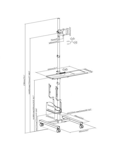 Equip 650171 Soporte Monitor de Suelo con Ruedas Workstation 1 Pantalla 17-32" 8KG Negro