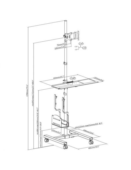Equip 650171 Soporte Monitor de Suelo con Ruedas Workstation 1 Pantalla 17-32" 8KG Negro