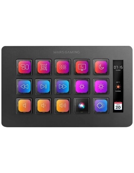 Mars Gaming MSD-ONE Control Deck Slim 15 Teclas Personalizables Pantalla LCD Windows y MacOS Negro
