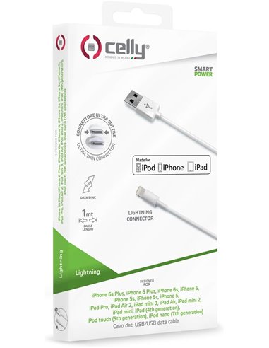 Celly Cable USB-A a Lightning Blanco 1m