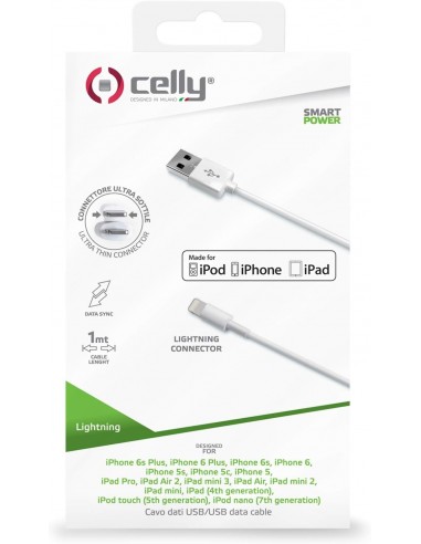 Celly Cable USB-A a Lightning Blanco 1m