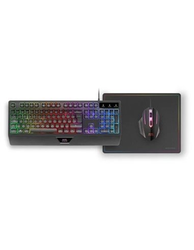 Mars Gaming MCP124 Combo 3en1 Teclado LED RGB + Ratón RGB 3200 DPI + Alfombrilla Negro