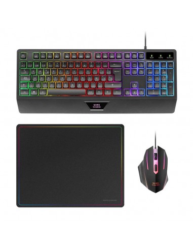 Mars Gaming MCP124 Combo 3en1 Teclado LED RGB + Ratón RGB 3200 DPI + Alfombrilla Negro