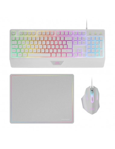 Mars Gaming MCP124 Combo 3en1 Teclado LED RGB + Ratón RGB 3200 DPI + Alfombrilla Blanco