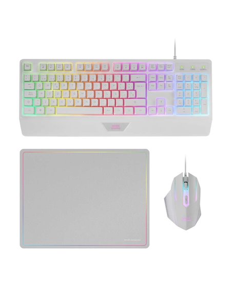 Mars Gaming MCP124 Combo 3en1 Teclado LED RGB + Ratón RGB 3200 DPI + Alfombrilla Blanco