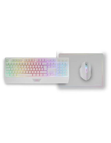 Mars Gaming MCP124 Combo 3en1 Teclado LED RGB + Ratón RGB 3200 DPI + Alfombrilla Blanco