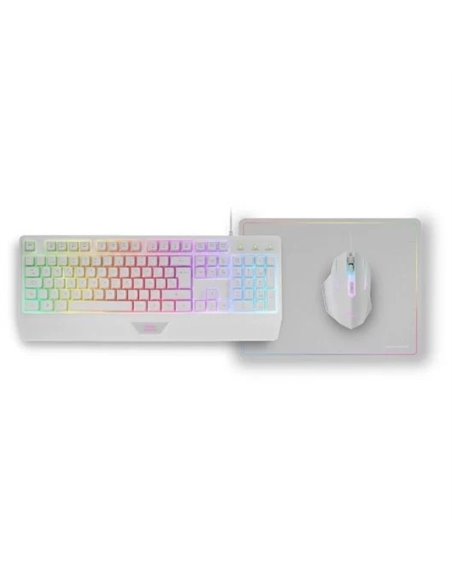 Mars Gaming MCP124 Combo 3en1 Teclado LED RGB + Ratón RGB 3200 DPI + Alfombrilla Blanco