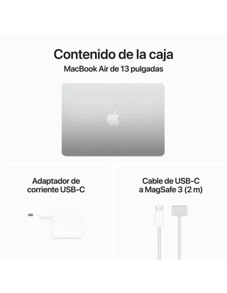 Apple MacBook Air Apple M3/ 8GB/ 256GB SSD/ GPU 8 Núcleos/ 13.6" Plata