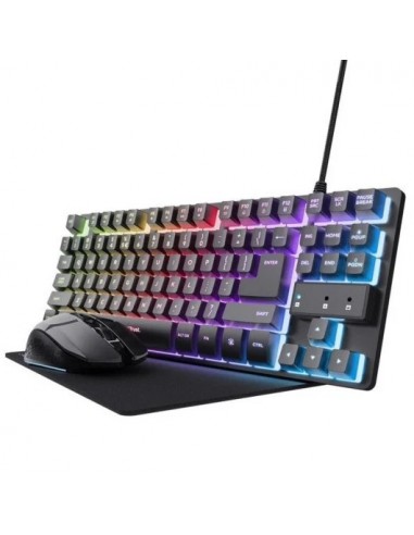 Trust GXT 794 Pack Gaming Teclado TKL RGB Negro + Ratón Inalámbrico RGB Negro + Alfombrilla Negra