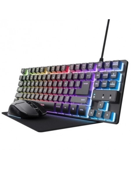 Trust GXT 794 Pack Gaming Teclado TKL RGB Negro + Ratón Inalámbrico RGB Negro + Alfombrilla Negra