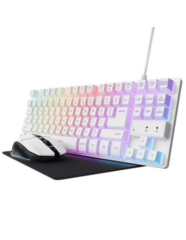 Trust GXT 794W Pack Gaming Teclado TKL RGB Blanco + Ratón Inalámbrico RGB Blanco + Alfombrilla Negra
