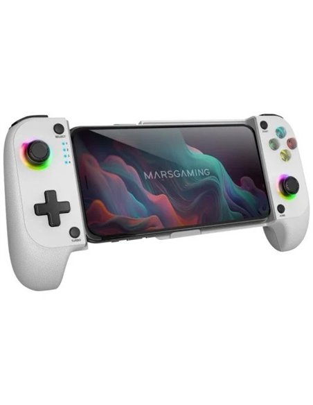 Mars Gaming MGPX Gamepad Vibración Dual Función Turbo Bluetooth 5.0 RGB Blanco para Android e IOS